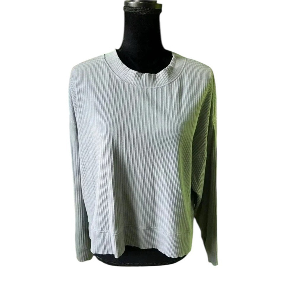 H&M Ribbed Long Sleeve Top Women Large Light Blue